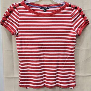 LAUREN Ralph Lauren Women’s Red & White Striped Button-Shoulder Top - Size L